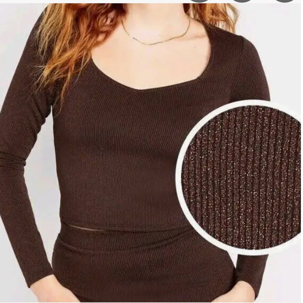 Old Navy Brown Long Sleeve Fitted Crop  Shimmer Medium